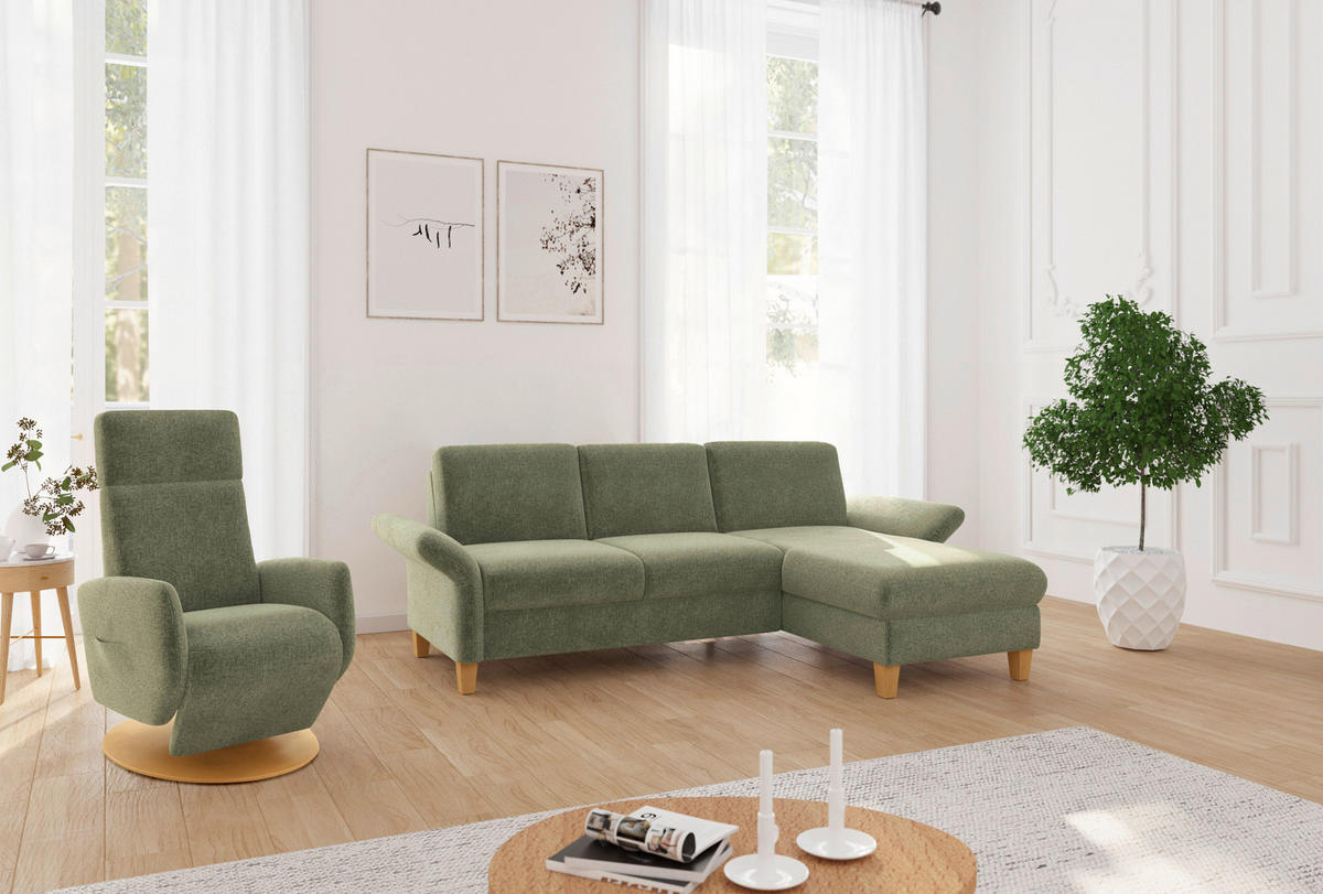 ECKSOFA ROCHELLE E Hellgrün Flachgewebe  - Eichefarben/Hellgrün, KONVENTIONELL, Holz/Textil (251/164cm) - Sit & More