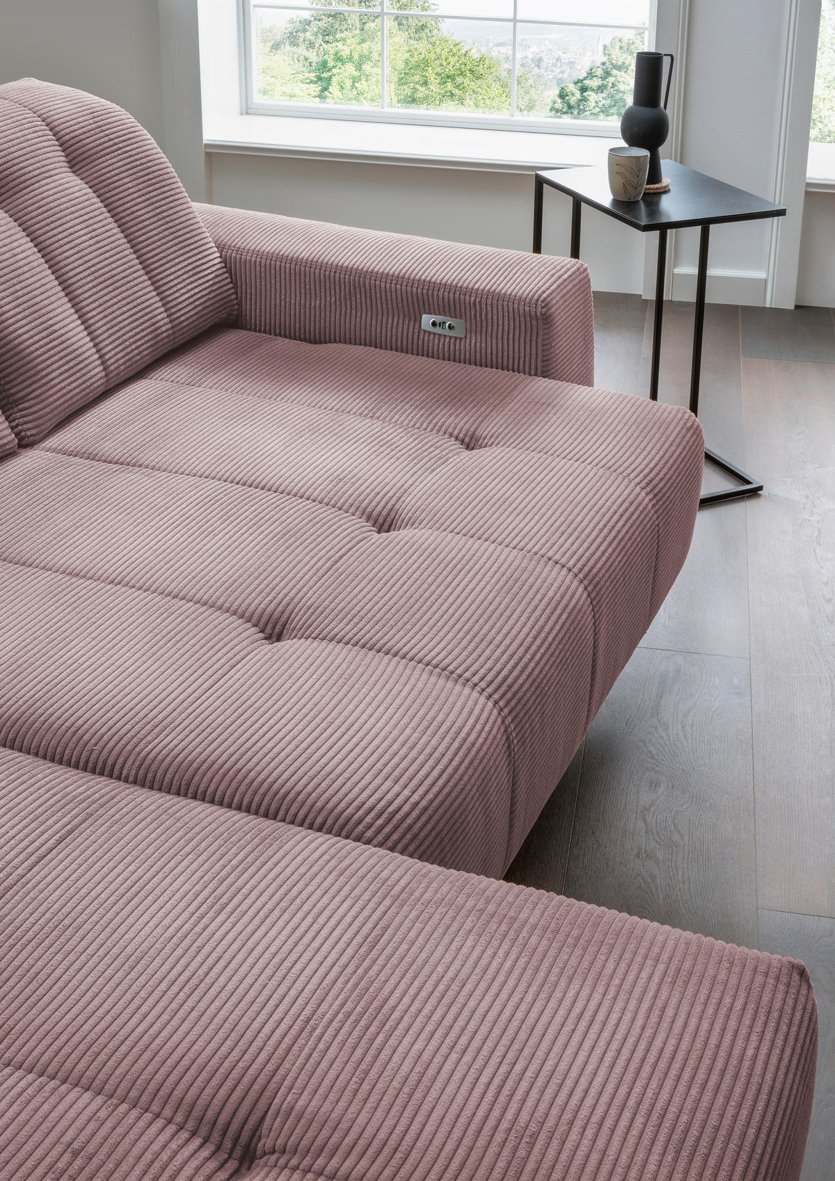 ECKSOFA in Cord Rosa  - Schwarz/Rosa, Modern, Textil/Metall (200/261cm) - Livetastic