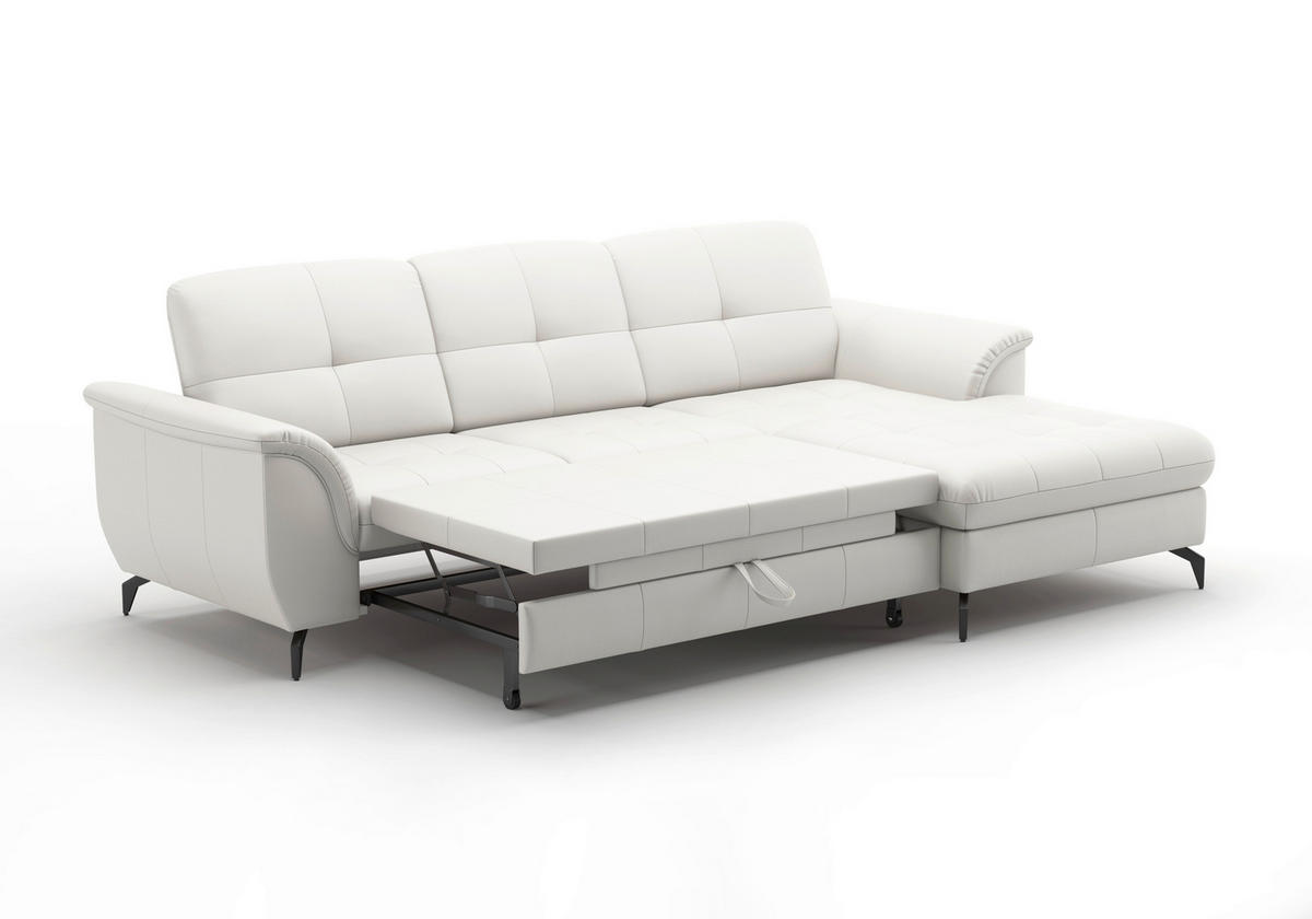 ECKSOFA in Echtleder Weiß  262/164 cm  - Schwarz/Weiß, MODERN, Leder/Metall (262/164cm) - Sit & More