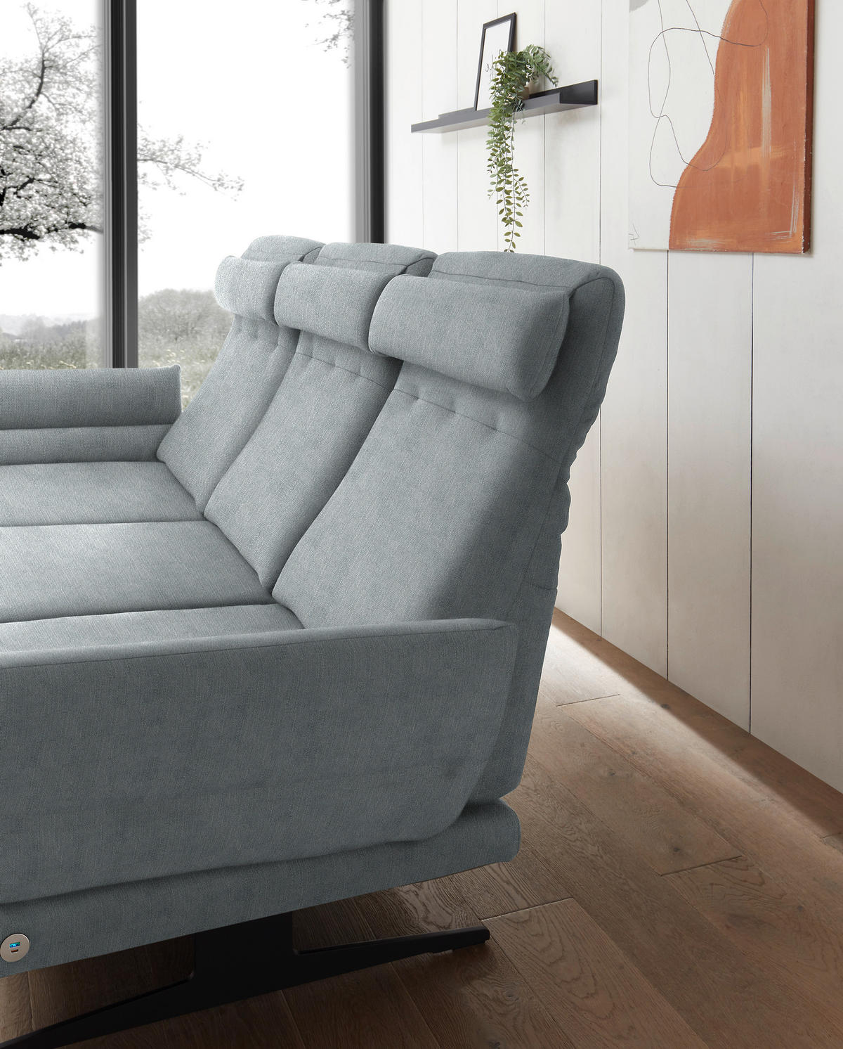 ECKSOFA in Flachgewebe Hellblau  - Schwarz/Hellblau, Design, Textil/Metall (176-217/279-327cm) - Dieter Knoll