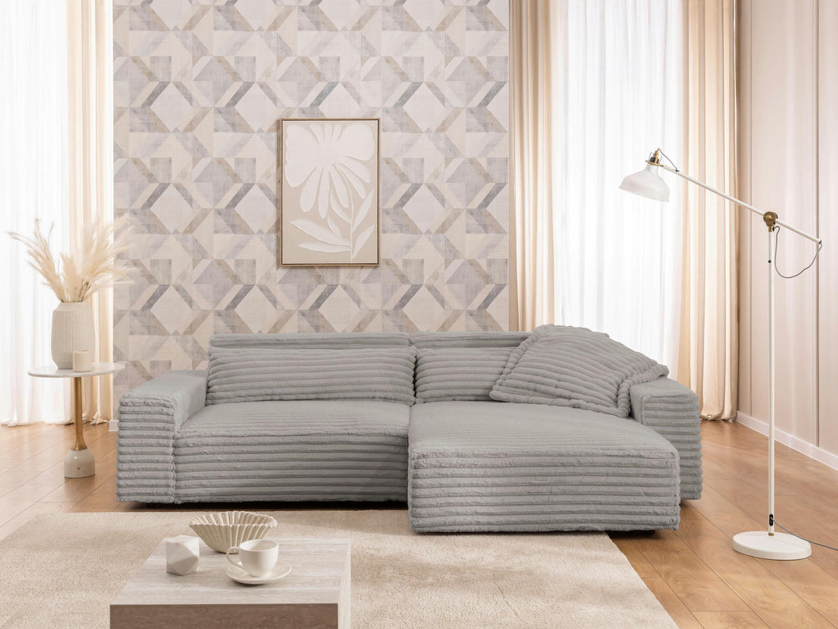 ECKSOFA Cord Grau  - Schwarz/Grau, Design, Kunststoff/Textil (251/142cm) - P & B