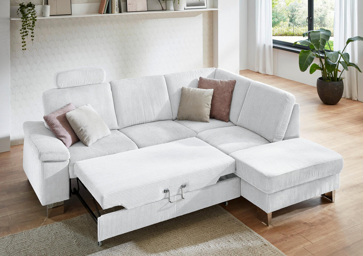 ECKSOFA in Cord Silberfarben  - Edelstahlfarben/Silberfarben, Konventionell, Textil/Metall (248/200cm) - Beldomo System
