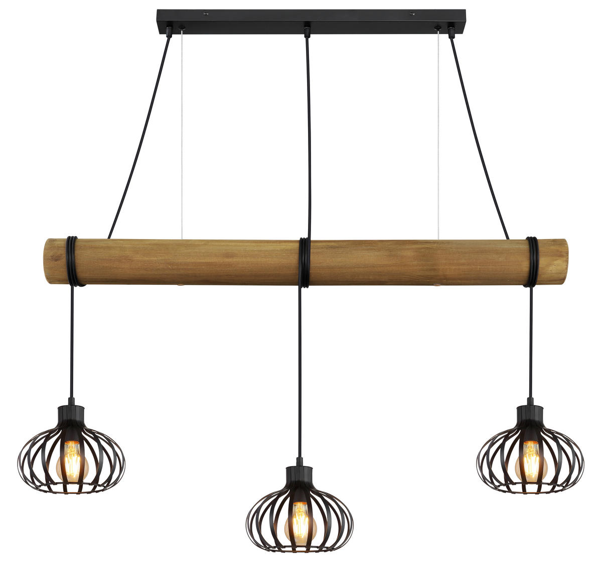 HÄNGELEUCHTE Caldwell 100/20/150 cm  - Schwarz/Braun, Natur, Holz/Kunststoff (100/20/150cm) - Globo