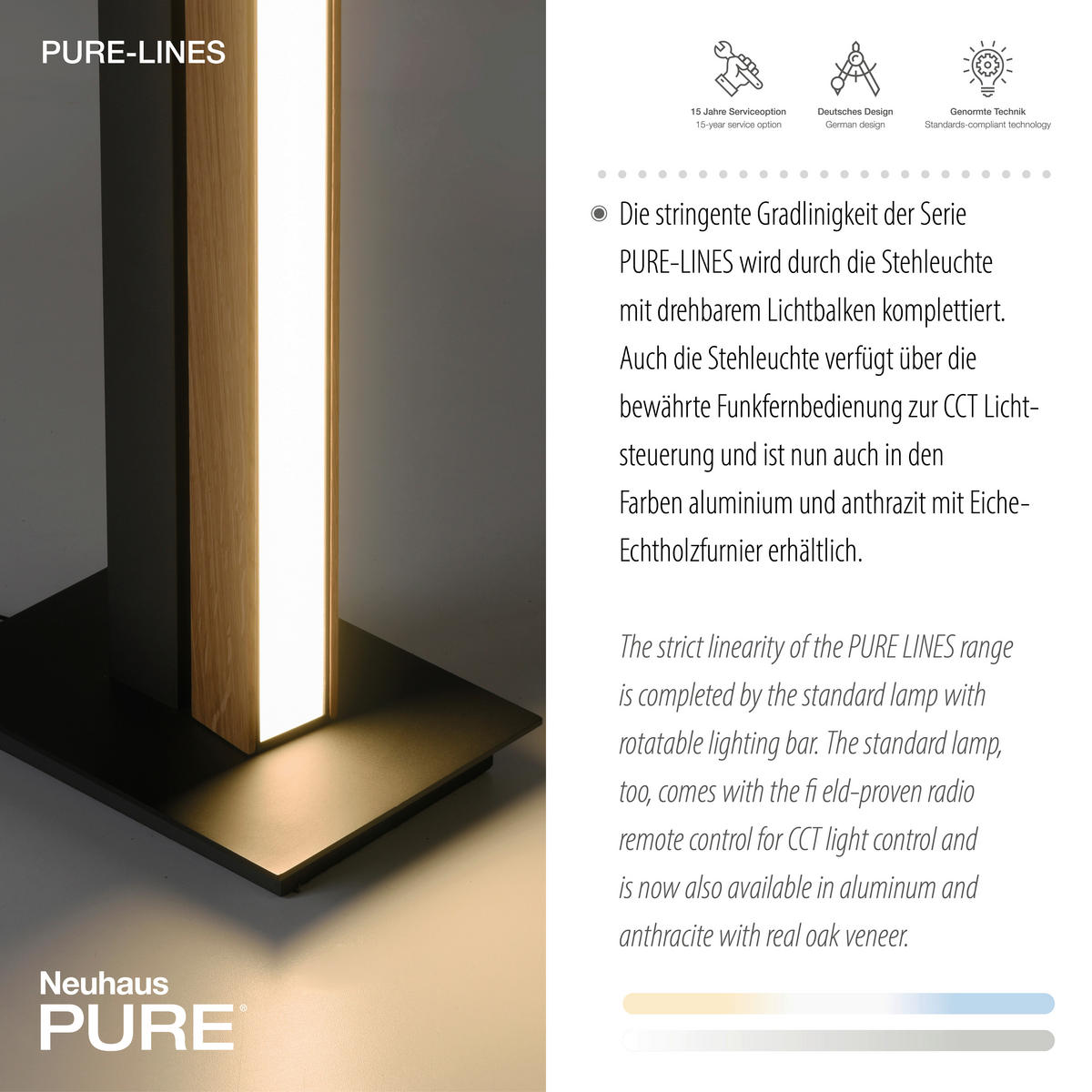 LED-STEHLEUCHTE - Eichefarben/Anthrazit, Design, Holz/Kunststoff (22/16/140cm) - Neuhaus PURE