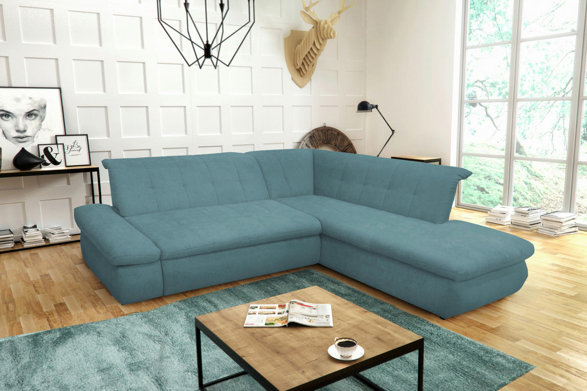 ECKSOFA Petrol Mikrofaser  - Chromfarben/Petrol, KONVENTIONELL, Textil/Metall (273/216cm) - MID.YOU
