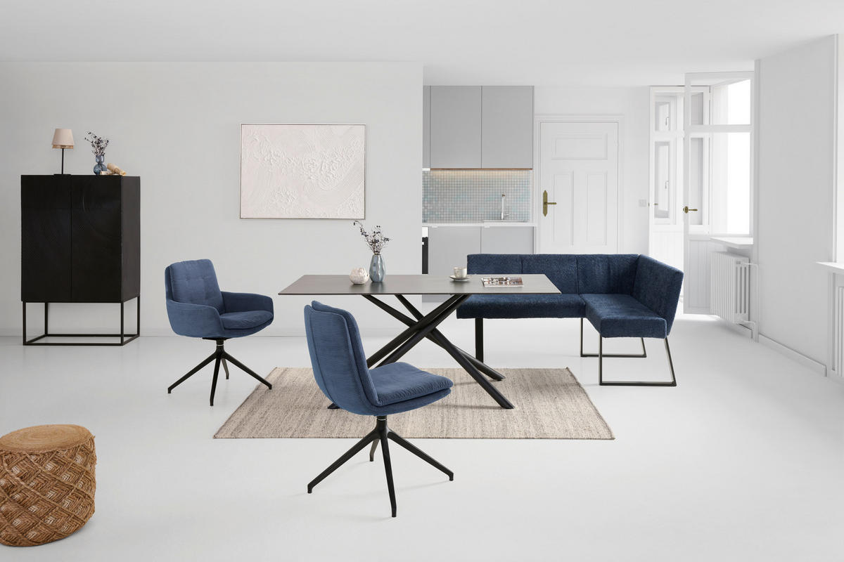 ECKBANK 160/130 cm  in Dunkelblau  - Schwarz/Dunkelblau, KONVENTIONELL, Textil/Metall (160/130cm) - MID.YOU