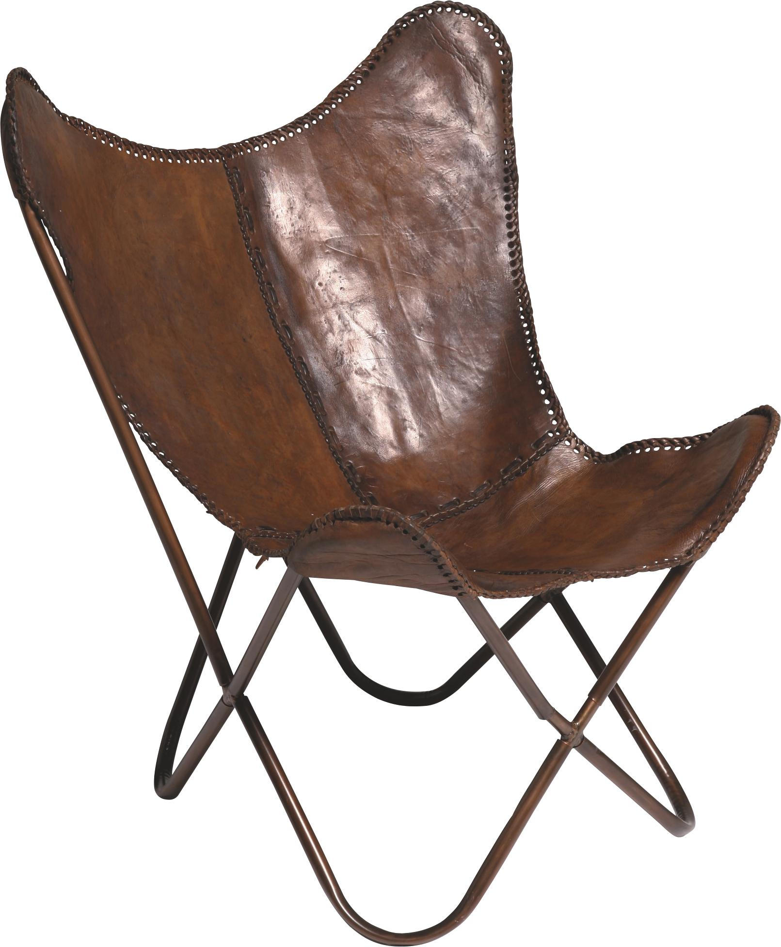 Sessel in Metall, Leder Braun