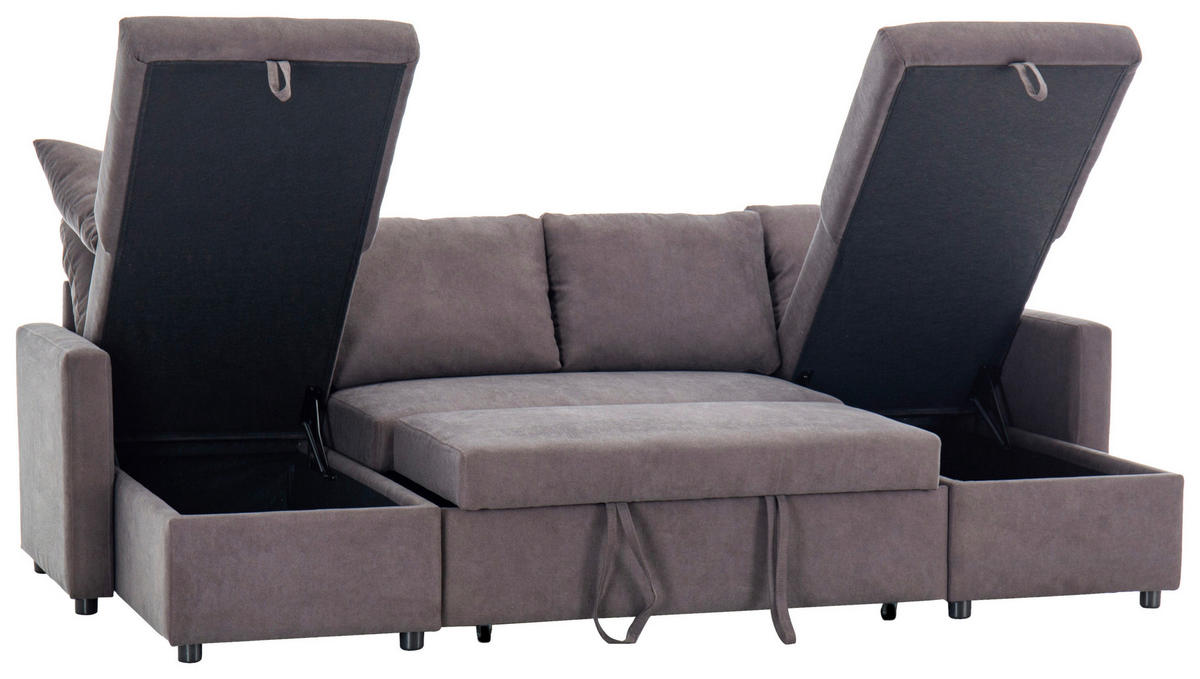 WOHNLANDSCHAFT Dunkelgrau Webstoff  - Dunkelgrau/Schwarz, Design, Holz/Kunststoff (264/88/135,5cm) - Ti'me