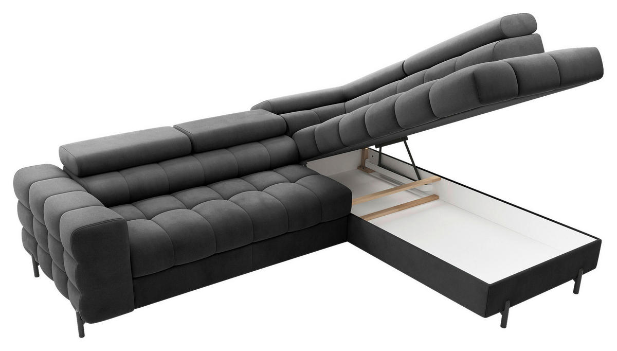 ECKSOFA FERUCCE in Flachgewebe Dunkelgrau  276/200 cm  - Dunkelgrau/Schwarz, Design, Textil/Metall (276/200cm) - MID.YOU