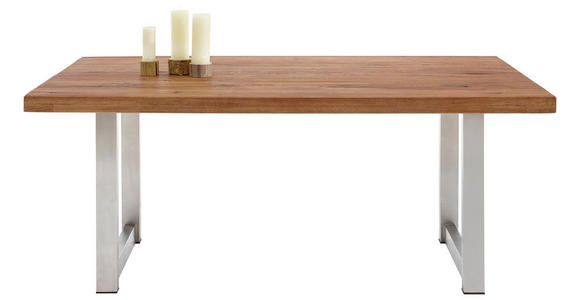 ESSTISCH in Holz, Metall 180/100/75 cm - Edelstahlfarben/Eichefarben, Design, Holz/Metall (180/100/75cm) - Valnatura