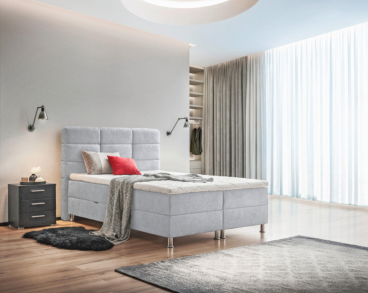 BOXBETT 160/200 cm  in Greige  - Chromfarben/Greige, KONVENTIONELL, Textil/Metall (160/200cm) - Carryhome