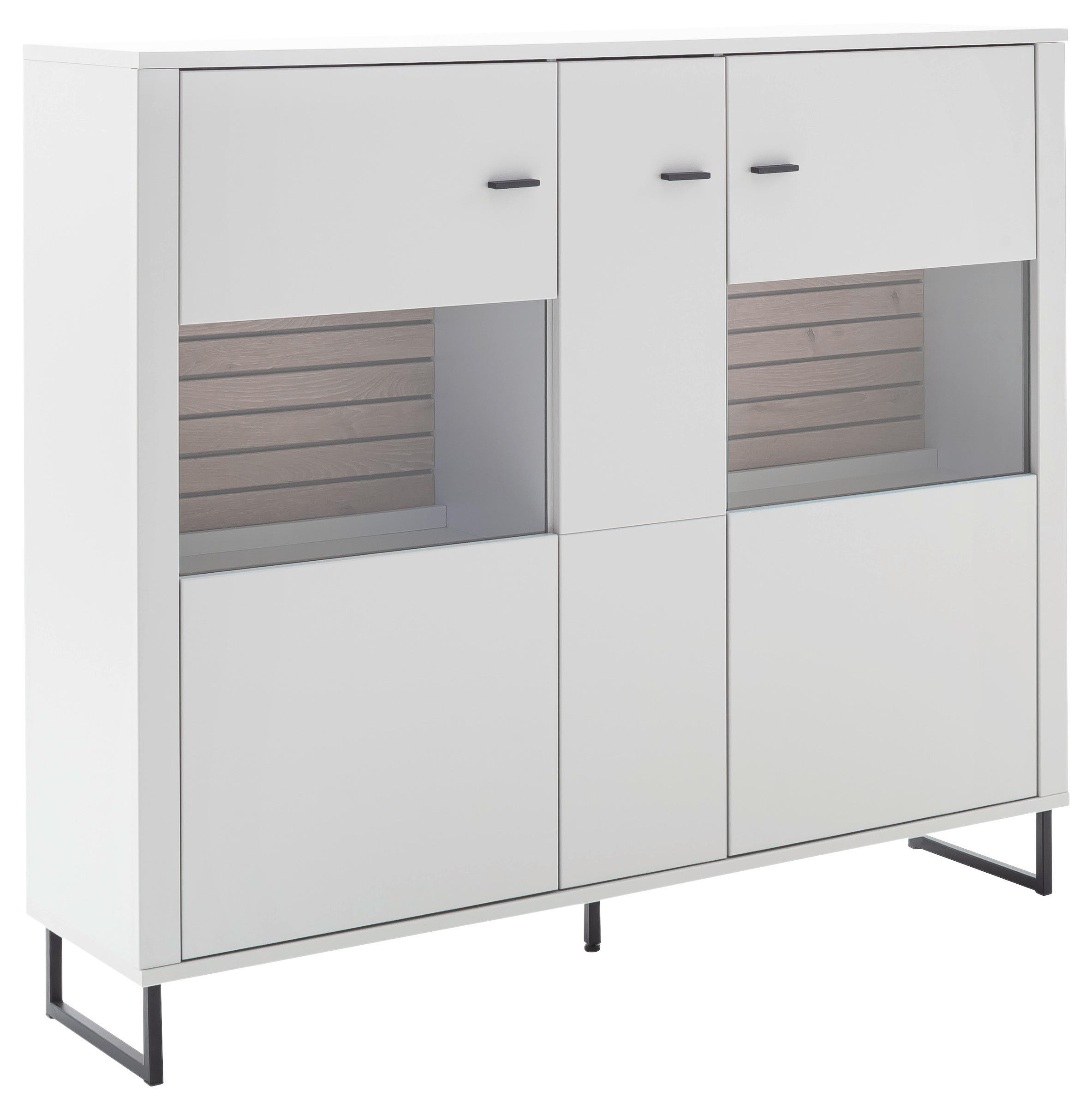 HIGHBOARD Weiß, Eichefarben  159/136/37 cm  - Eichefarben/Anthrazit, Design, Glas/Holzwerkstoff (159/136/37cm) - Stylife