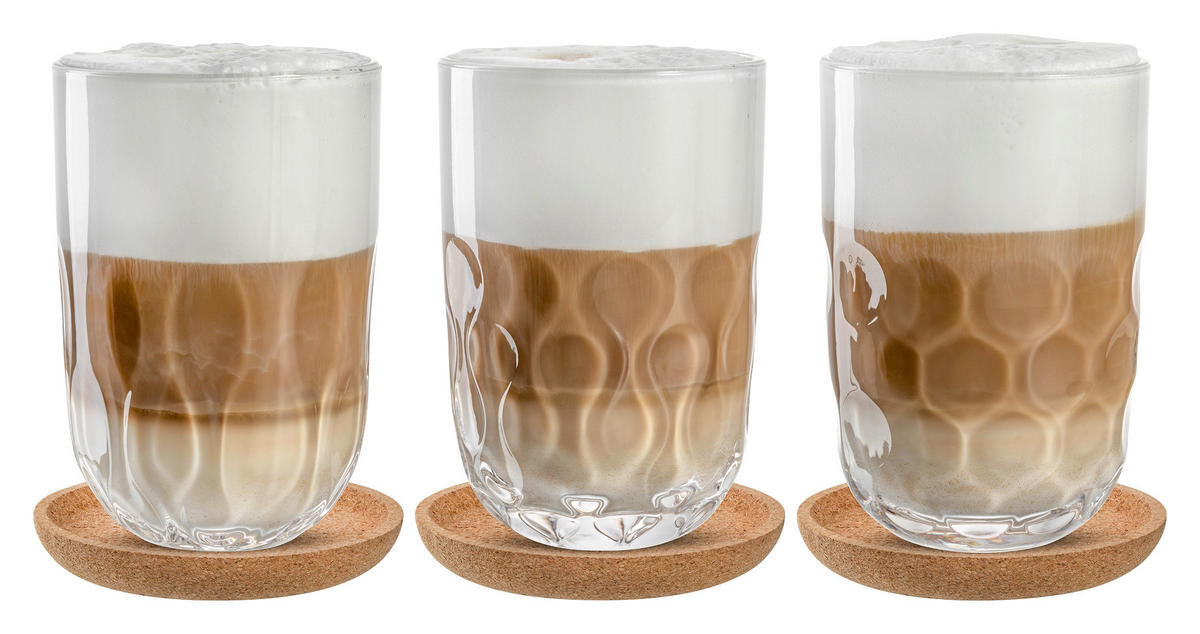 LATTE-MACCHIATO-GLAS GOCCE 390 ml 6-teilig  - Klar/Braun, Konventionell, Glas/Holz - Leonardo