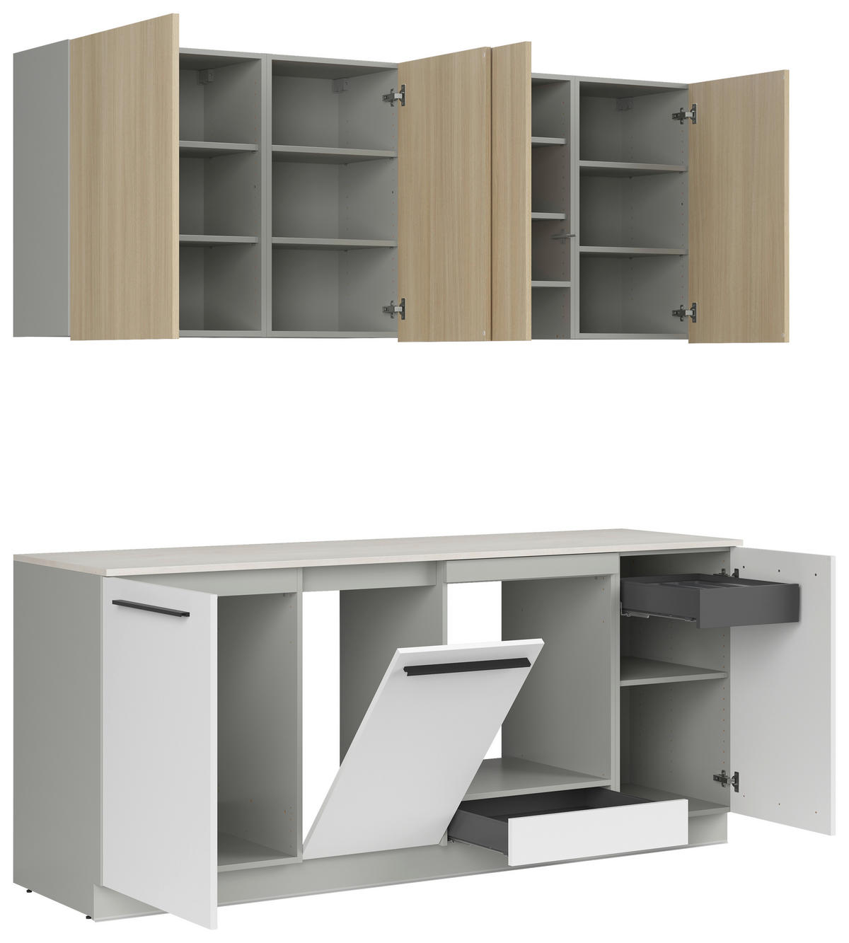 KÜCHENBLOCK 210 cm   in Grau, Weiß, Eichefarben  - Eichefarben/Schwarz, Basics, Holzwerkstoff/Kunststoff (210cm) - Visiona