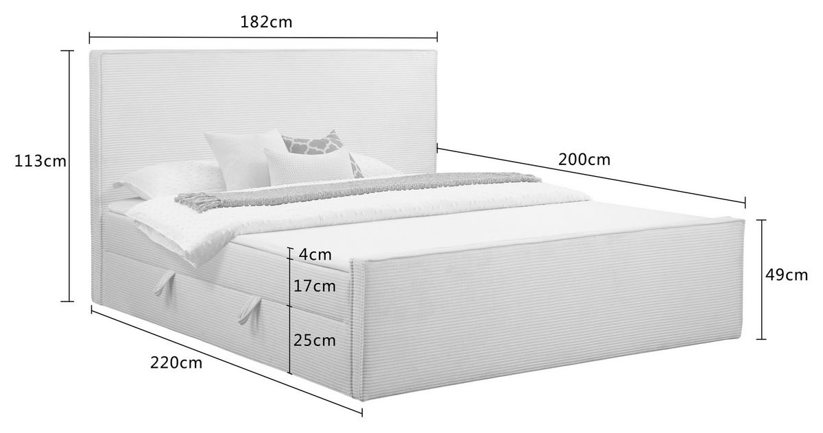 BOXBETT 180/200 cm,  in Beige, gepolstertes Kopfteil, Bettkasten, Topper, Matratzen, H3 + H3 = fest  - Beige/Schwarz, Basics, Kunststoff/Textil (180/200cm) - Chameo