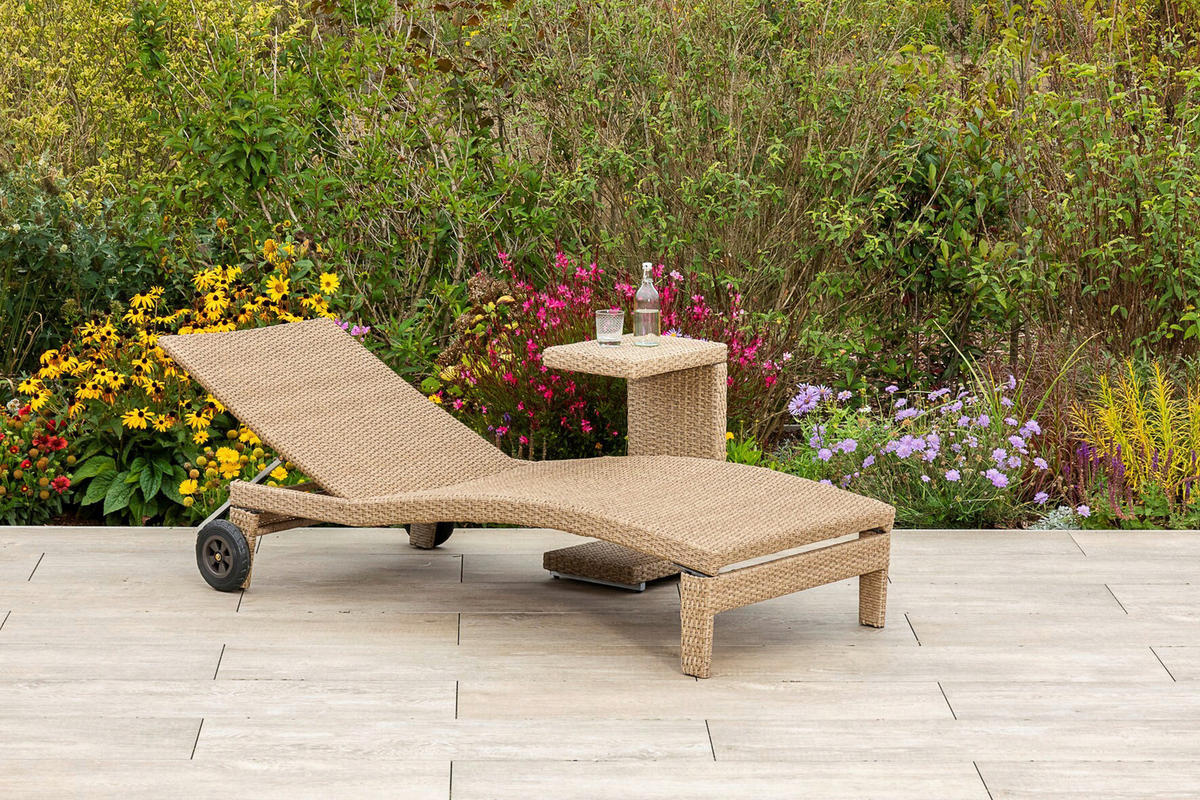 GARTENLIEGE 90/100/208 cm  - Beige/Naturfarben, MODERN, Textil/Metall (90/100/208cm) - Gardenson