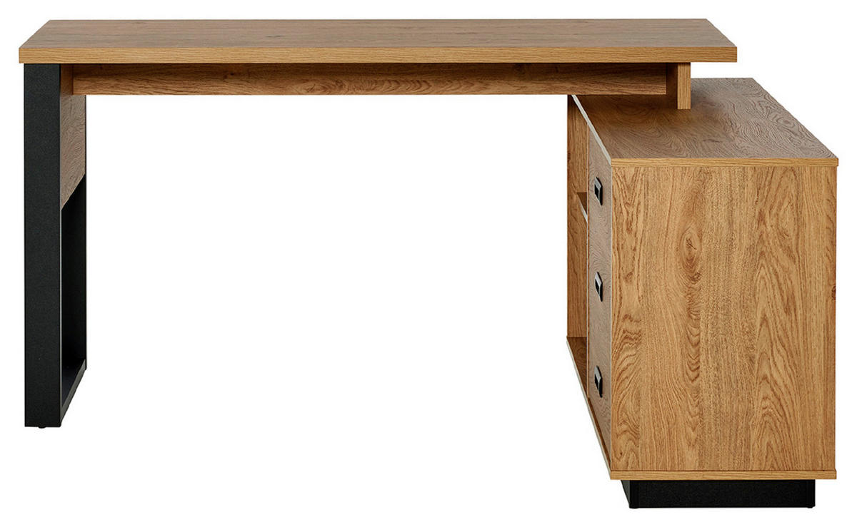 ECKSCHREIBTISCH 150/116/76 cm  in Schwarz, Eichefarben  - Eichefarben/Schwarz, Modern, Holzwerkstoff/Metall (150/116/76cm) - Livetastic