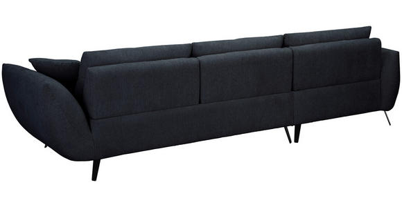 ECKSOFA Dunkelblau Chenille Armlehnenkissen, Rücken echt, Sitztiefenverstellung  - Schwarz/Dunkelblau, KONVENTIONELL, Textil/Metall (313/215cm) - Hom`in