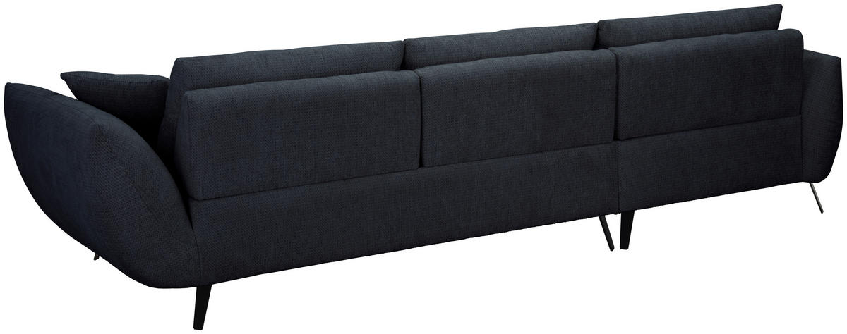 ECKSOFA Dunkelblau Chenille Armlehnenkissen, Rücken echt, Sitztiefenverstellung  - Schwarz/Dunkelblau, KONVENTIONELL, Textil/Metall (313/215cm) - Hom`in