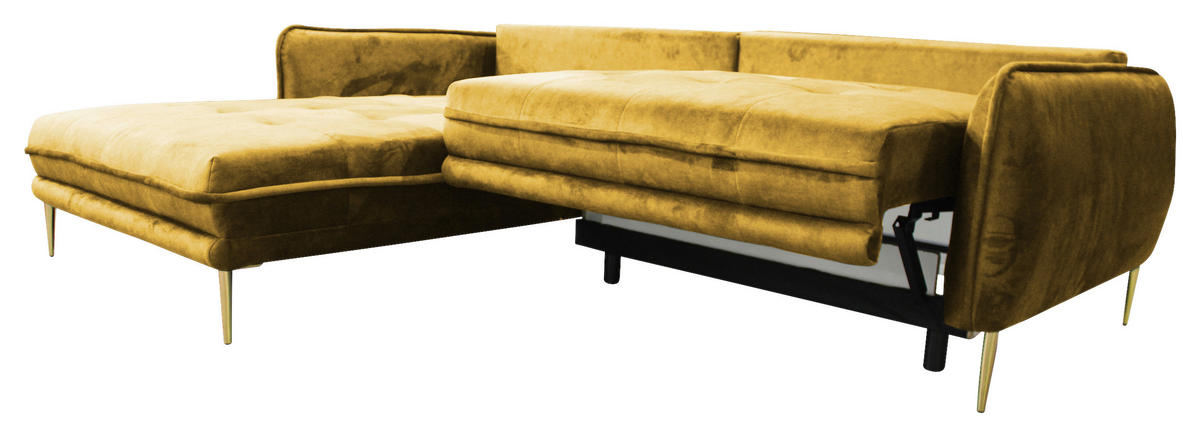 ECKSOFA in Velours Senfgelb  196/264 cm  - Goldfarben/Senfgelb, Design, Textil/Metall (196/264cm) - MID.YOU