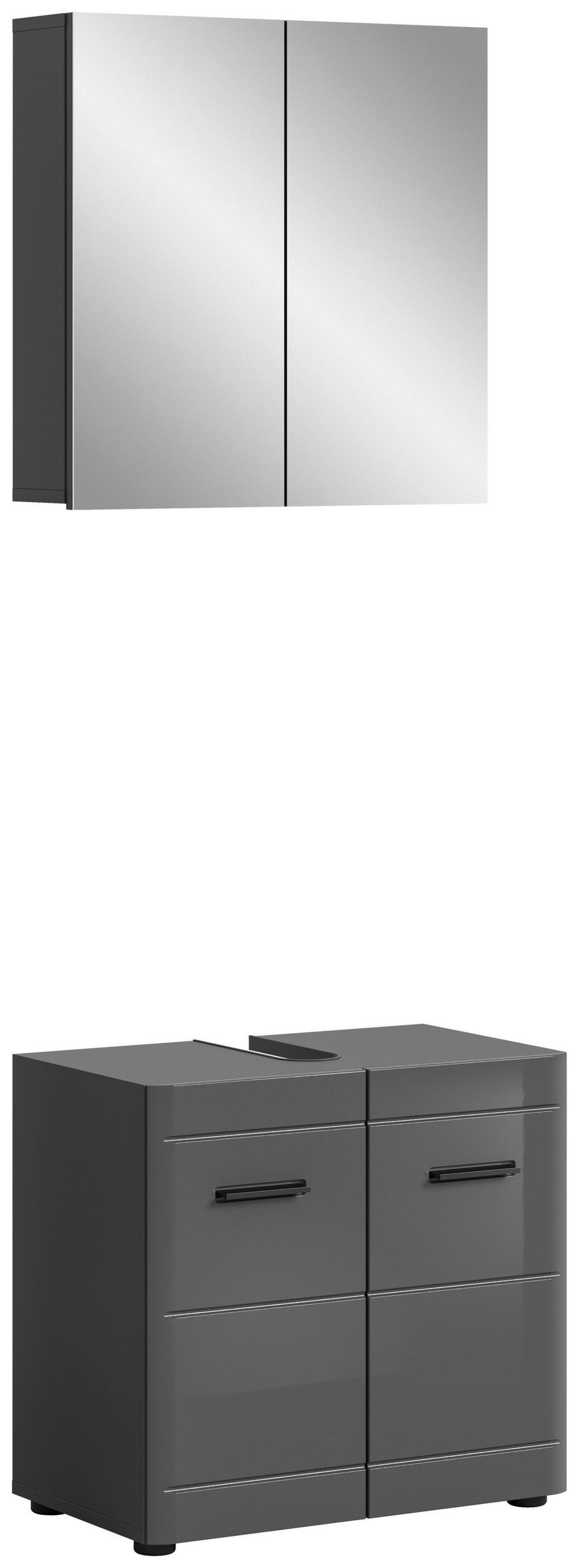 BADEZIMMER 2-teilig  in 60 cm  - Grau Hochglanz/Schwarz, MODERN, Holzwerkstoff/Kunststoff (60cm) - MID.YOU