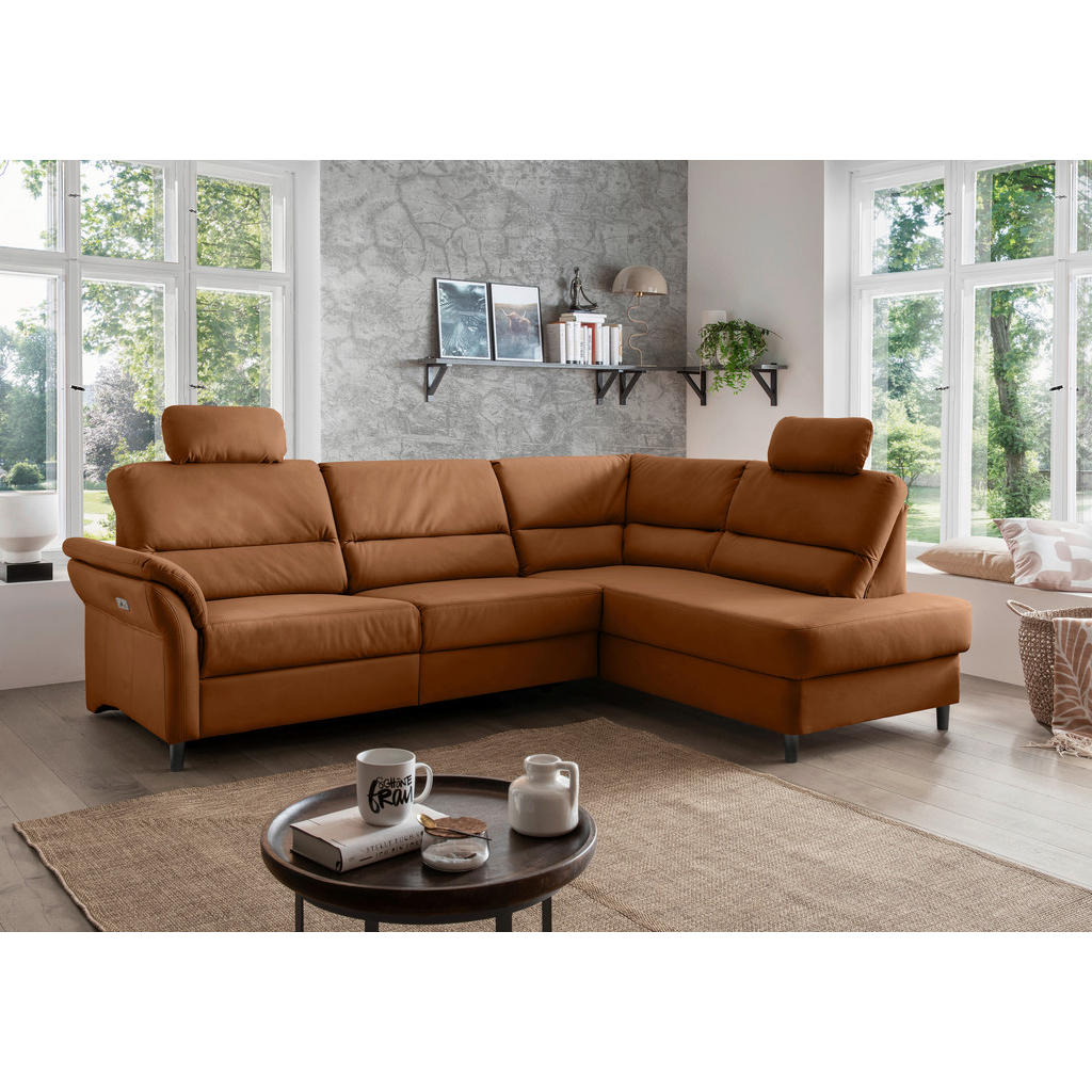 Thumbnail - Livetastic Ecksofa, Cognac, Textil, Buche, 5-Sitzer, Ottomane rechts, L-Form, 266x190 cm, Made in EU, seitenverkehrt erh...