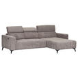 ECKSOFA Taupe Cord Rücken echt, Kopfteilverstellung, Sitzvorzug  - Taupe/Schwarz, KONVENTIONELL, Textil/Metall (257/170cm) - Carryhome