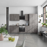 KÜCHENBLOCK Riva 300 cm  in Schieferfarben  - Schieferfarben/Edelstahlfarben, MODERN, Holzwerkstoff/Metall (300cm) - Nobilia