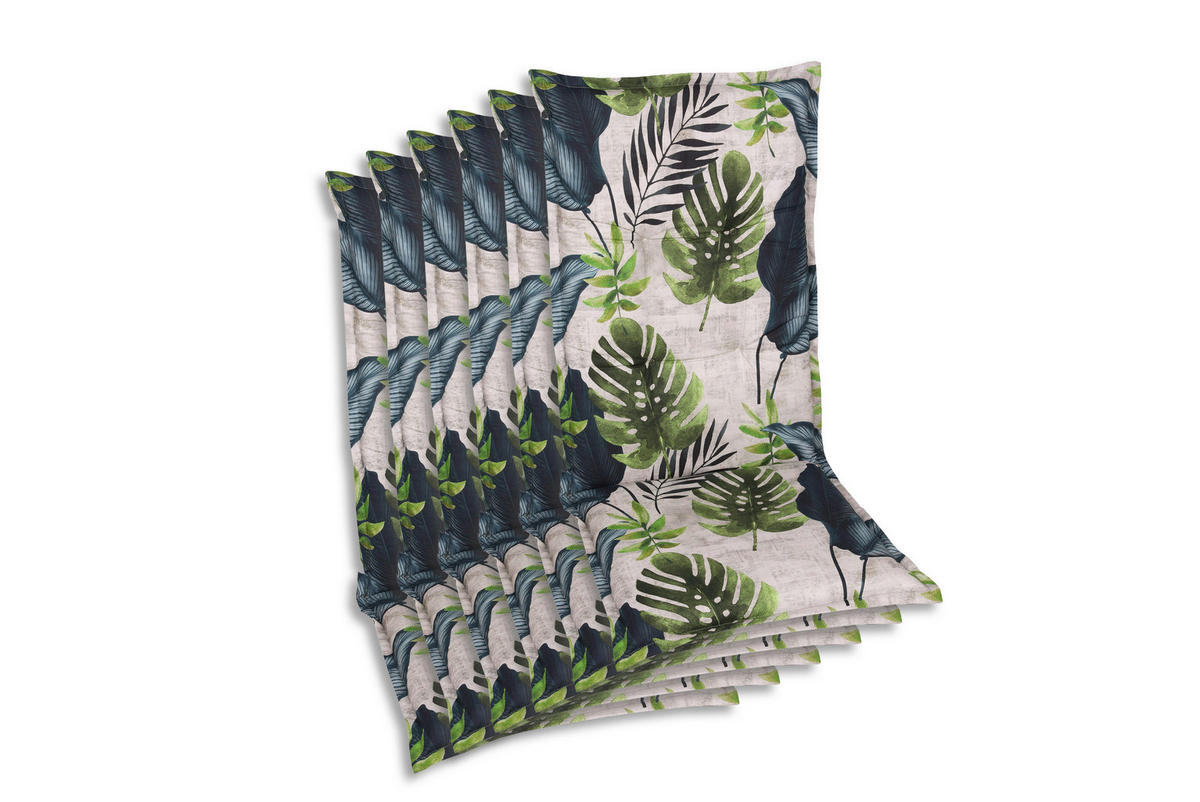 SESSELAUFLAGENSET Blätter  - Blau/Hellgrau, Basics, Textil (50/7/108cm)