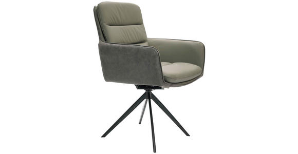 ARMLEHNSTUHL  inklusive Armlehnen, Sitzfläche 180° drehbar, automatische Rückholfunktion Mikrofaser Echtleder  - Anthrazit/Schwarz, Design, Leder/Textil (58/89/67cm) - Xora
