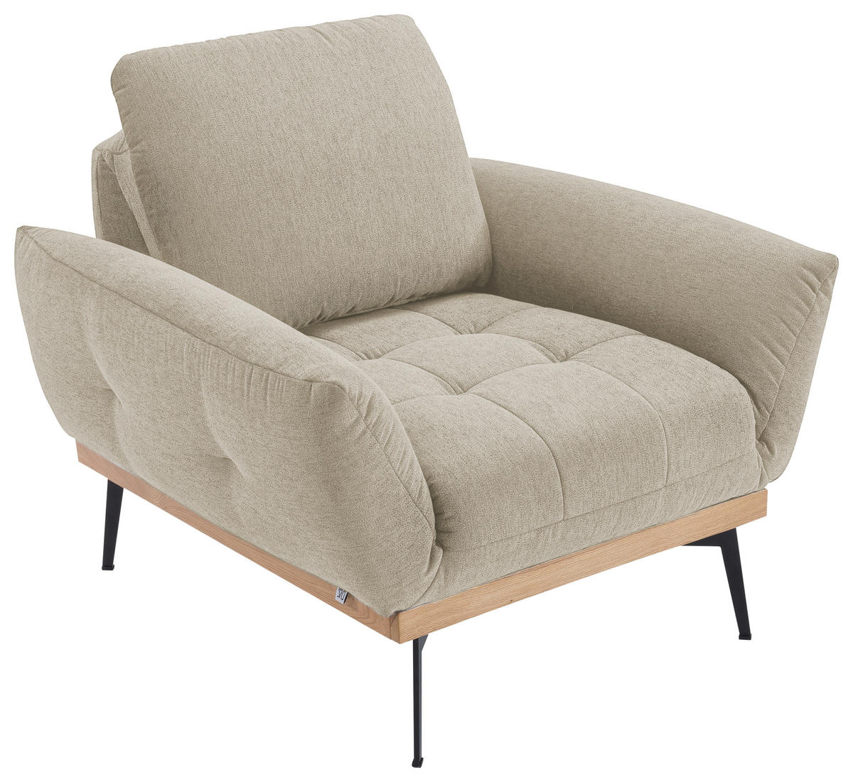 SESSEL in Flachgewebe Naturfarben, Eichefarben  - Eichefarben/Schwarz, Design, Holz/Textil (92/87/95cm) - Stylife