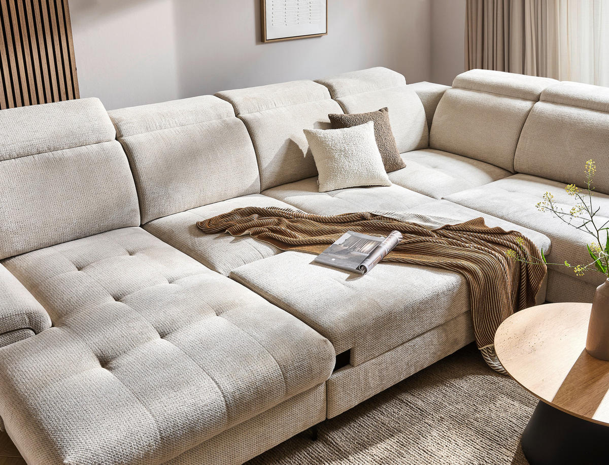 WOHNLANDSCHAFT in Struktur Beige  - Beige/Schwarz, Design, Textil/Metall (190/364/270cm) - Stylife