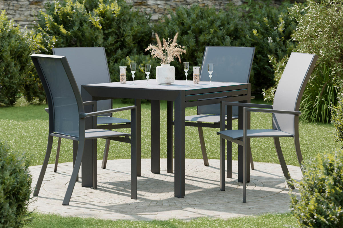 GARTENTISCH 90-180/90/75 cm Metall, Glas quadratisch  - Anthrazit/Grau, Design, Glas/Metall (90-180/90/75cm) - Ambia Garden