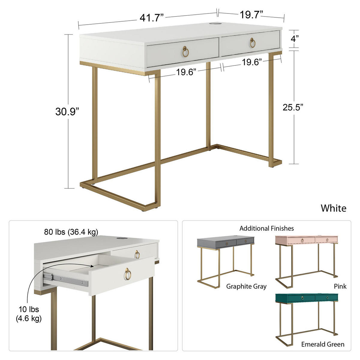 SCHREIBTISCH 106/79/50 cm  in Graphitfarben  - Goldfarben/Graphitfarben, Design, Holzwerkstoff/Metall (106/79/50cm) - MID.YOU