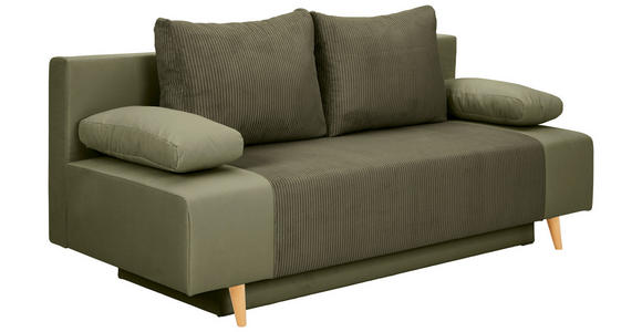 SCHLAFSOFA in Cord, Velours Olivgrün - Buchefarben/Creme, KONVENTIONELL, Holz/Textil (191/92/89cm) - Carryhome