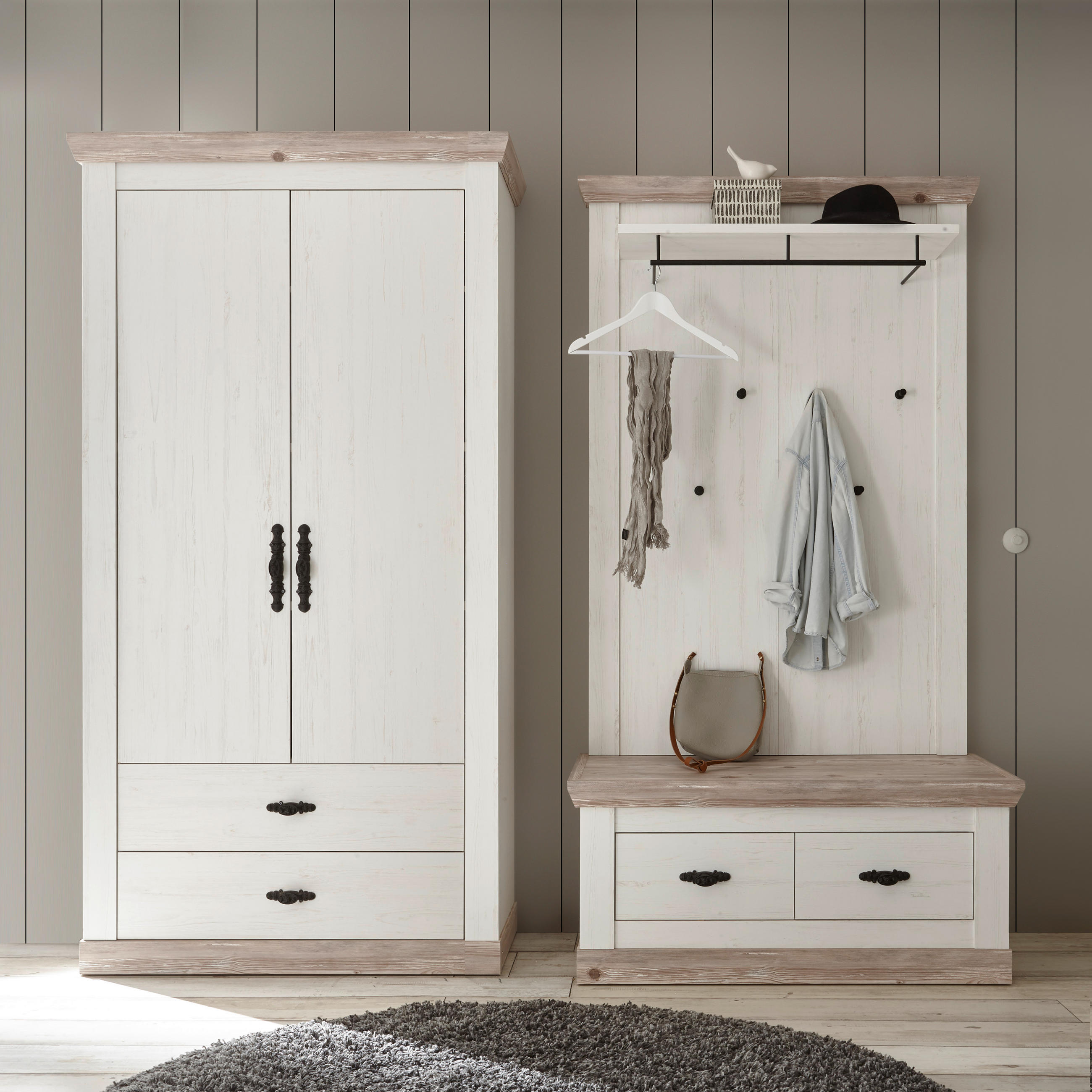 GARDEROBE 3-teilig  in 224/201/45 cm  - Hellbraun/Pinienfarben, Design, Holzwerkstoff (224/201/45cm) - MID.YOU