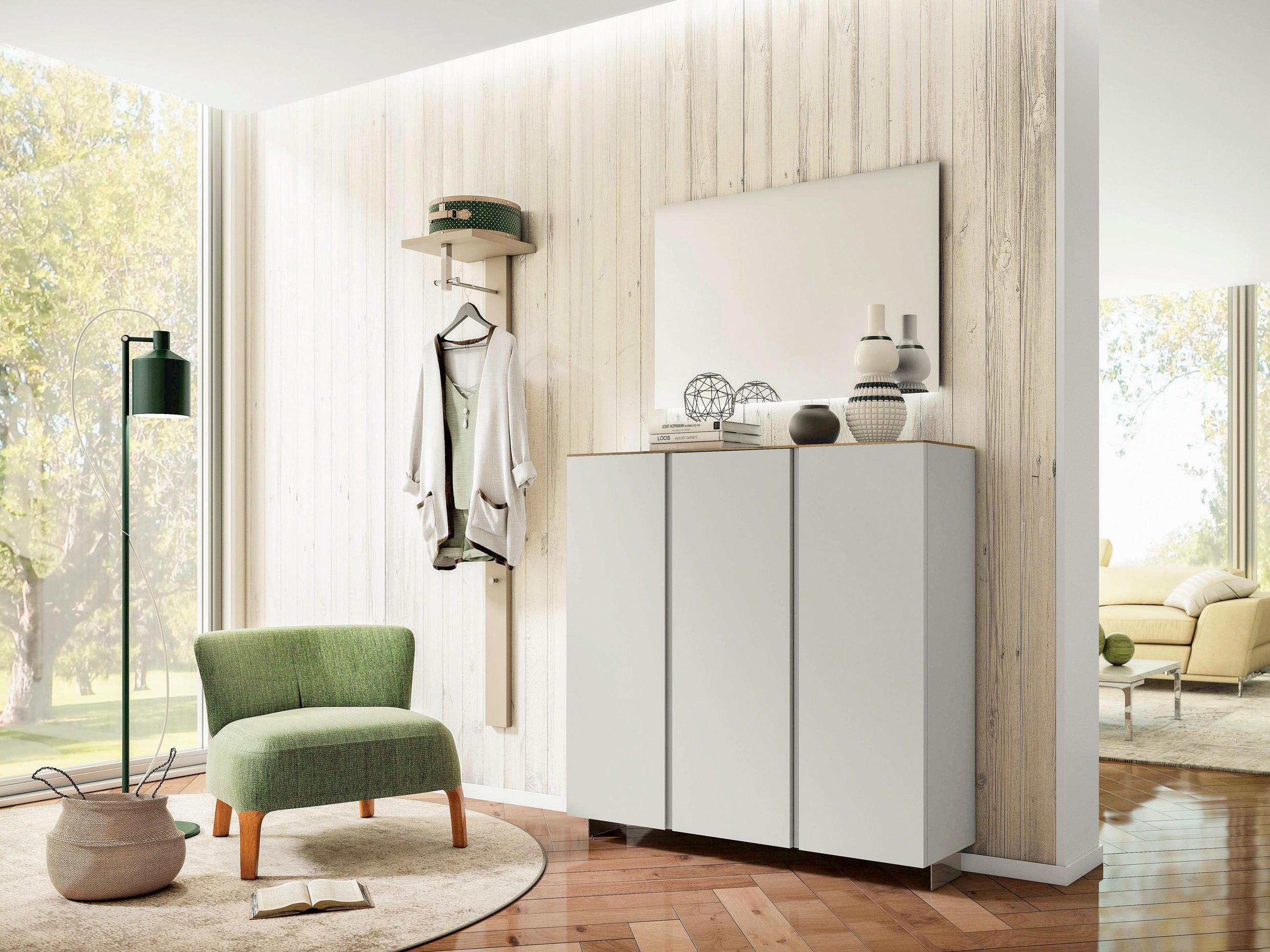 HÄNGESCHUHSCHRANK Weiß, Eichefarben  - Eichefarben/Weiß, Design, Holzwerkstoff (121/111/33cm) - Moderano