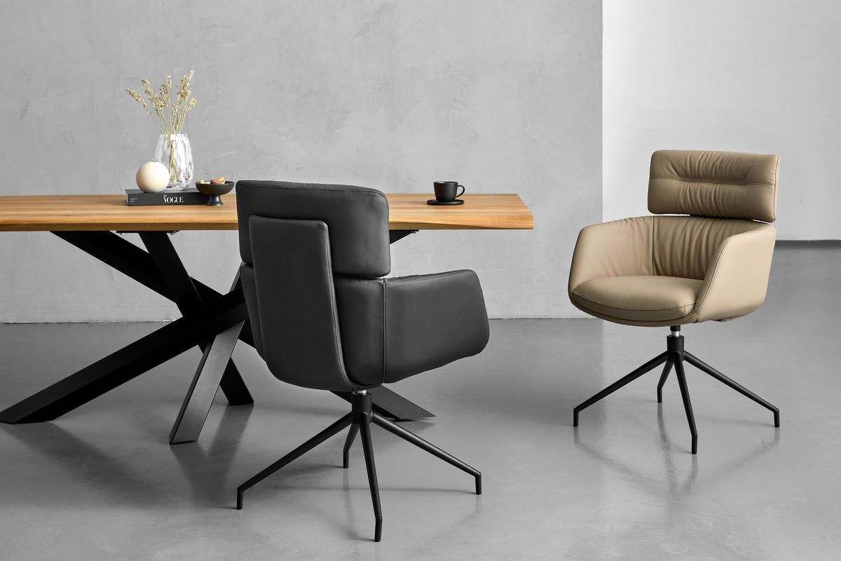 KAROSSZÉK taupe  - fekete/taupe, Design, bőr/fém (62/92/65cm) - Dieter Knoll