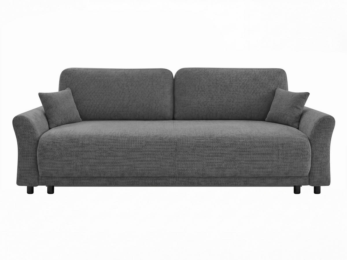 SCHLAFSOFA Flachgewebe, Struktur Grau  inkl. Zierkissen, Rückenkissen, Bettkasten, Schlaffunktion, Rücken echt  - Schwarz/Grau, Design, Textil (244/88/100cm) - P & B