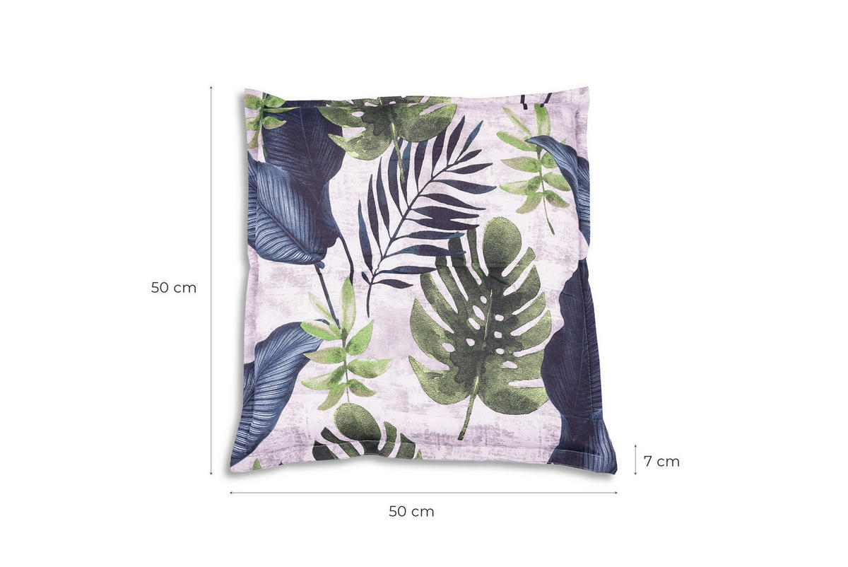 GARTENSITZKISSEN 2-er Set Blätter  - Blau/Hellgrau, Basics, Textil (50/7/50cm)