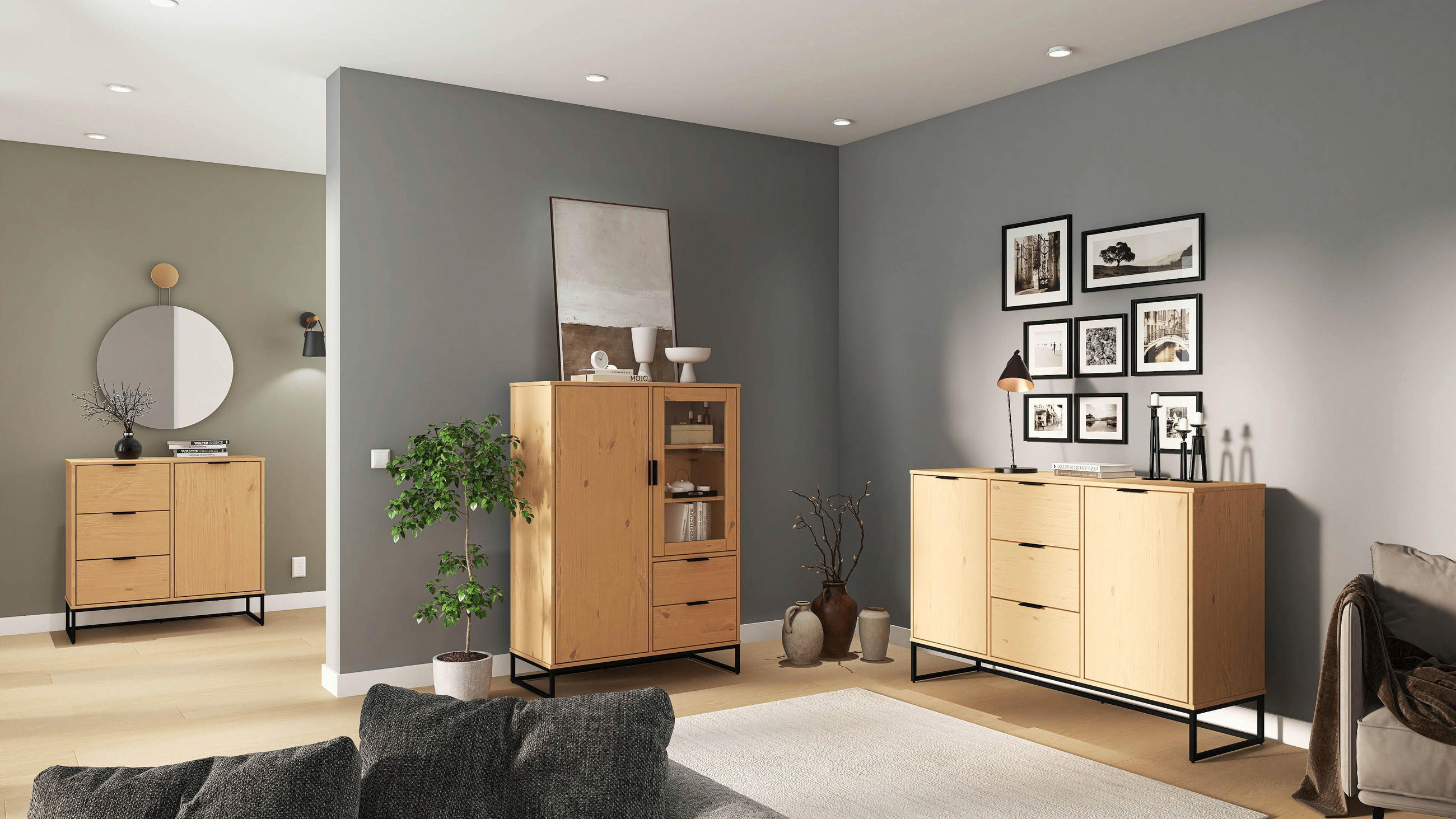 SIDEBOARD  in 150/80/45 cm  - Eichefarben/Schwarz, Design, Holz/Metall (150/80/45cm) - Livetastic