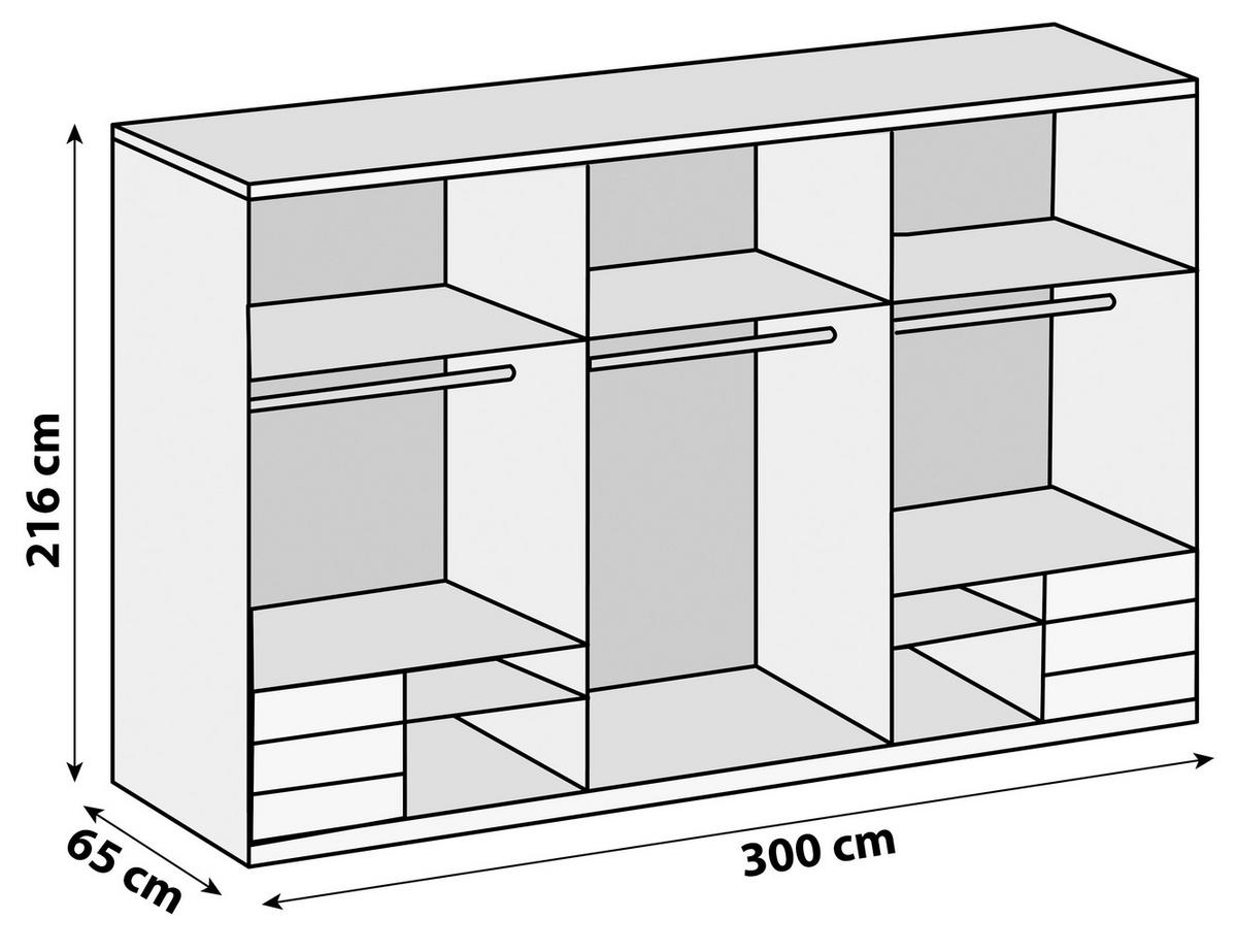 SCHWEBETÜRENSCHRANK  in Eichefarben, Weiß Hochglanz  - Chromfarben/Eichefarben, MODERN, Holzwerkstoff/Metall (300/216/65cm) - MID.YOU