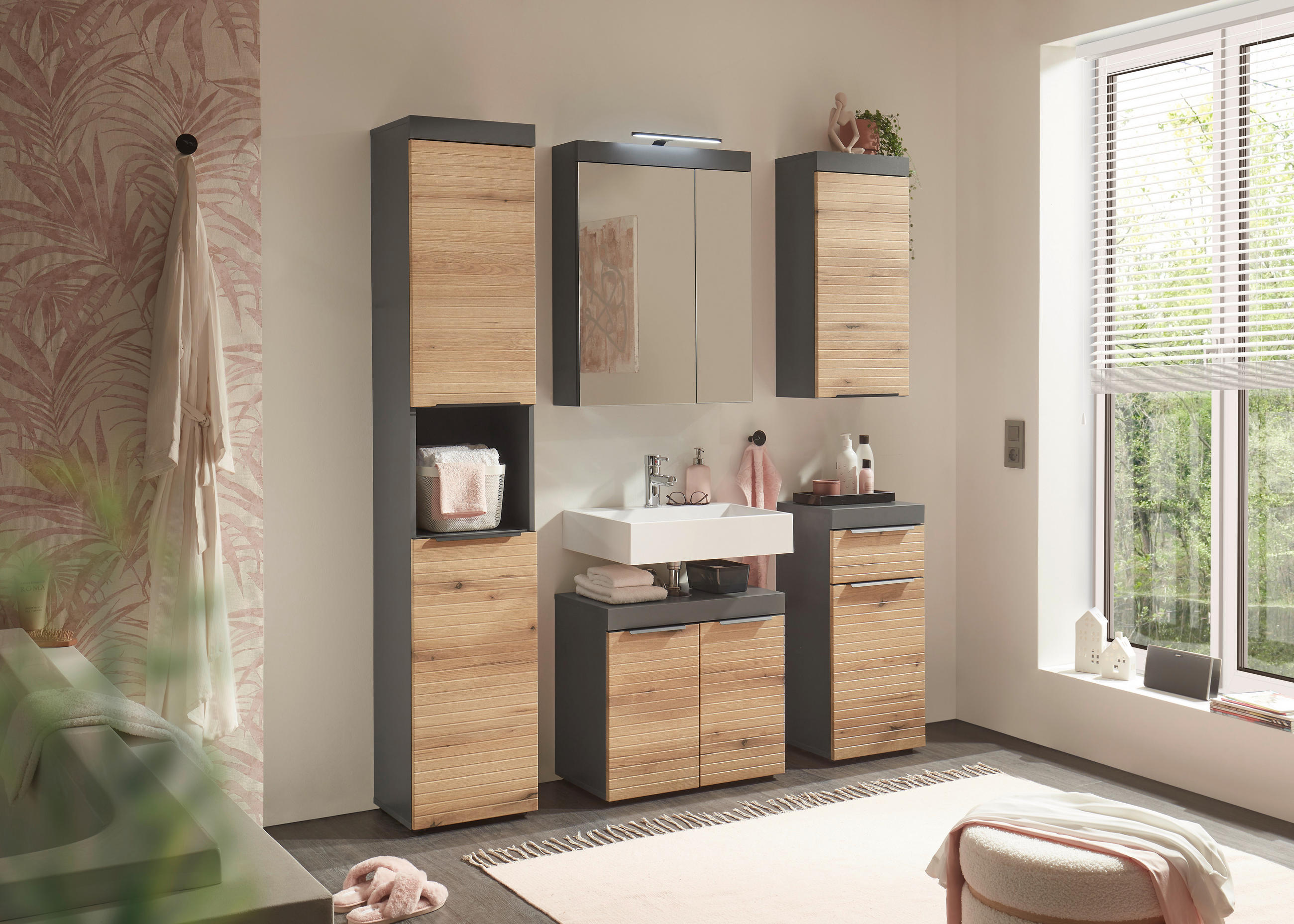 SPIEGELSCHRANK 60/77/17 cm  - Graphitfarben, Basics, Glas/Holzwerkstoff (60/77/17cm) - MID.YOU