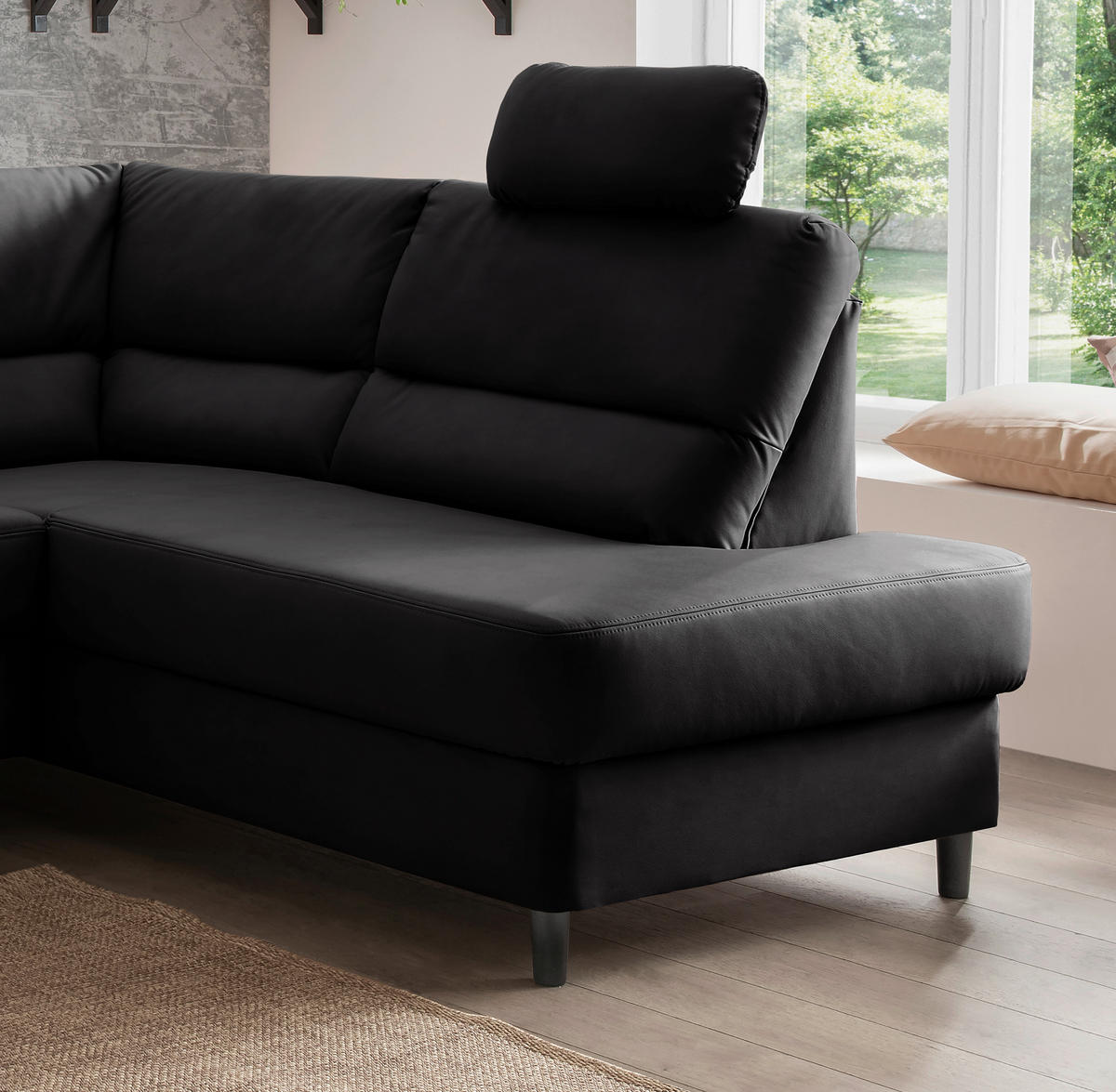 ECKSOFA in Lederlook Schwarz  - Schwarz, Modern, Holz/Textil (266/190cm) - Livetastic