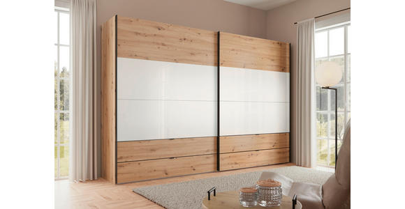 SCHWEBETÜRENSCHRANK 306/222/68 cm 2-türig Weiß, Eiche Artisan  - Schwarz/Weiß, Design, Glas/Holzwerkstoff (306/222/68cm) - Dieter Knoll