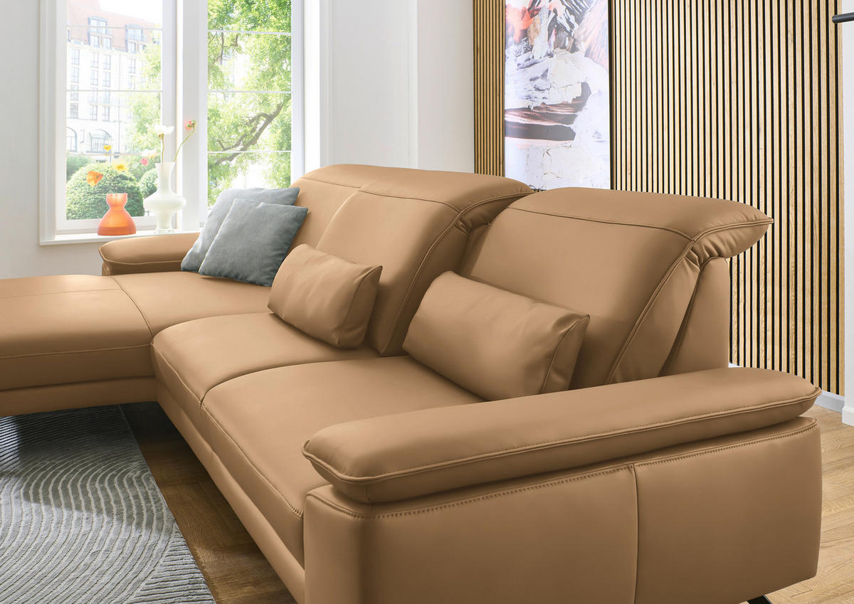 ECKSOFA in Echtleder Honig  - Schwarz/Honig, Design, Leder/Metall (193/332cm) - Dieter Knoll