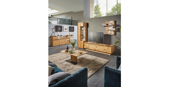 WOHNWAND  in Eichefarben  320/205,7/53,7 cm  - Eichefarben/Schwarz, Natur, Glas/Holz (320/205,7/53,7cm) - Valnatura
