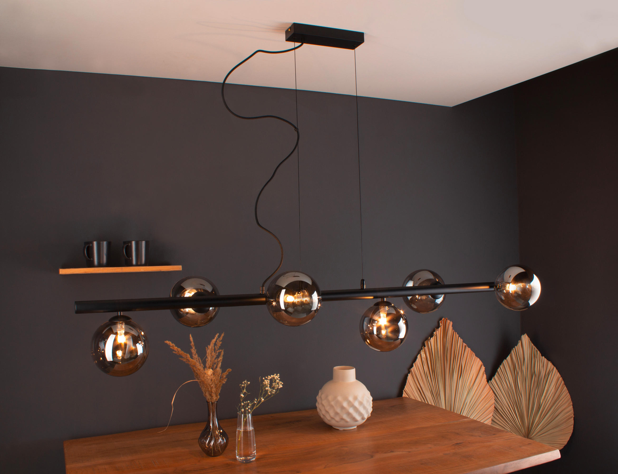 HÄNGELEUCHTE 144/36/200 cm   - Schwarz, Design, Glas/Metall (144/36/200cm)