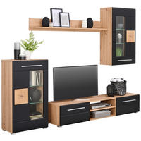 REGAL ZA DNEVNI BORAVAK crna, hrast Artisan   - srebrne boje/hrast Artisan, Moderno, staklo/drvni materijal (240/190/43cm) - Ti'me