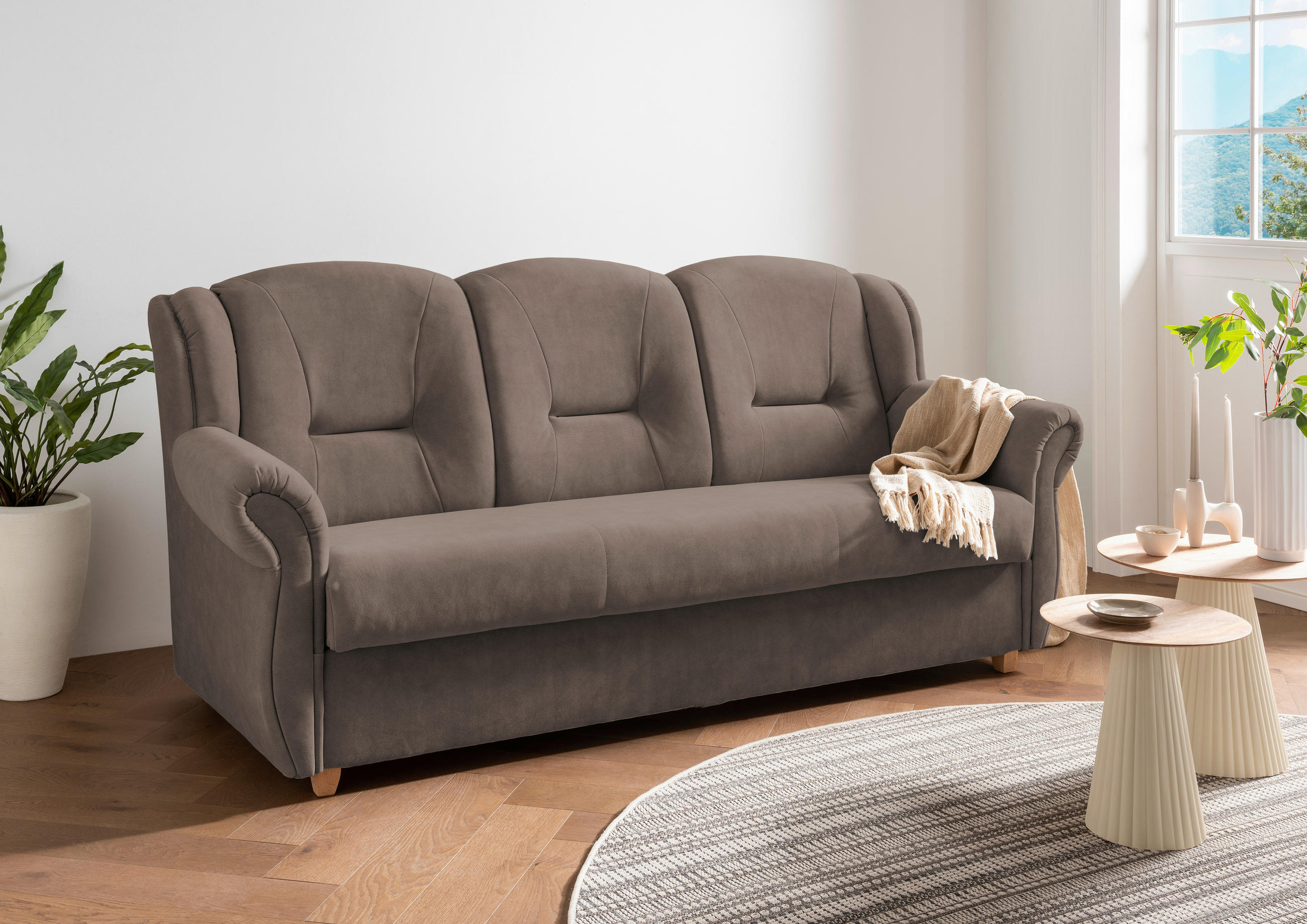 3-SITZER-SOFA Mikrofaser Braun  - Wildeiche/Braun, Konventionell, Holz/Textil (220/98/90cm) - Livetastic